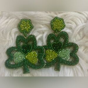 NWT Beaded Cut Out Clover Earrings | Green St. Patrick’s Day Statement Earrings